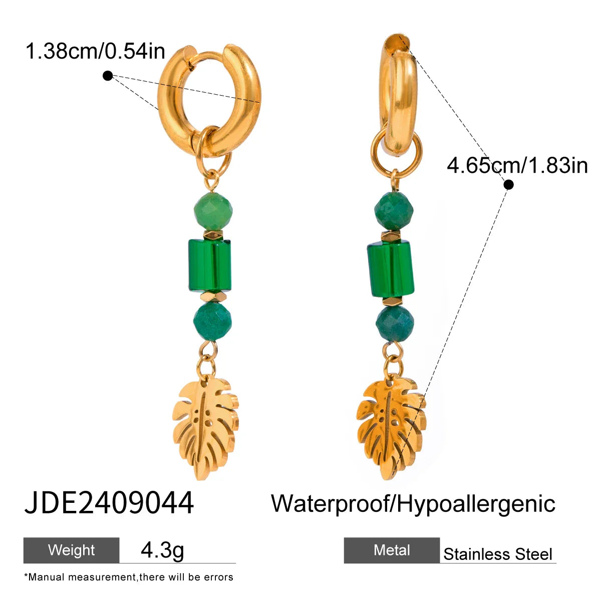 18 Karat vergoldete Ohrhänger mit Blattmotiv aus Naturstein und Kristall, hochwertige Edelstahl-Ohrringe, modischer Schmuck, perfektes Geschenk für Damen 