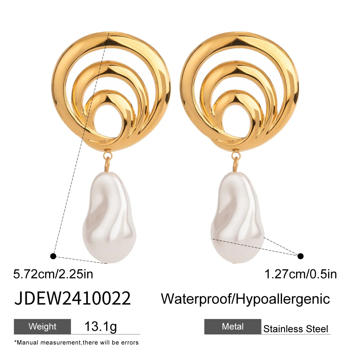 Ohrringe mit spiralförmigem Anhänger aus 18-karätigem Edelstahl, wasserdicht, mit hohler Perle – trendiger Charme und schicker Statement-Schmuck für Damen.