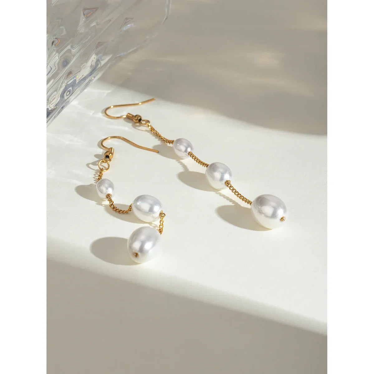 18K Beach Stainless Steel Long Hanging Pearl String Hook Earrings Accessories Women Anti Allergic Statement Jewelry Accessories