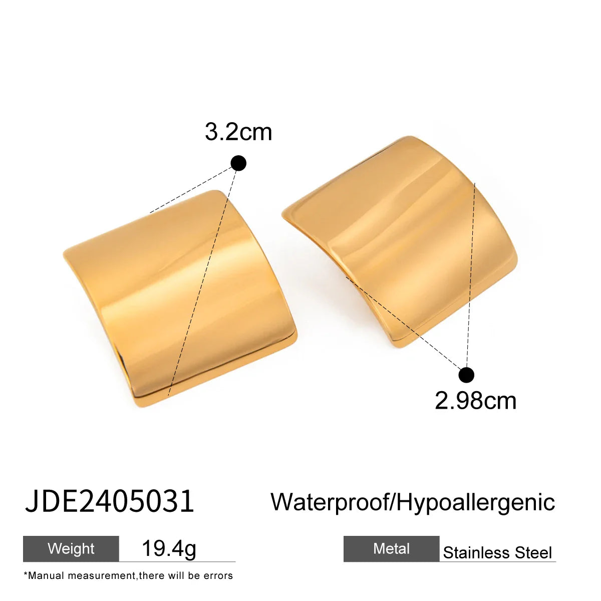 18K PVD Plated Stainless Steel Minimalist Plain Rectangular Raised Stud Earrings Waterproof High Quality Attractive Jewelry